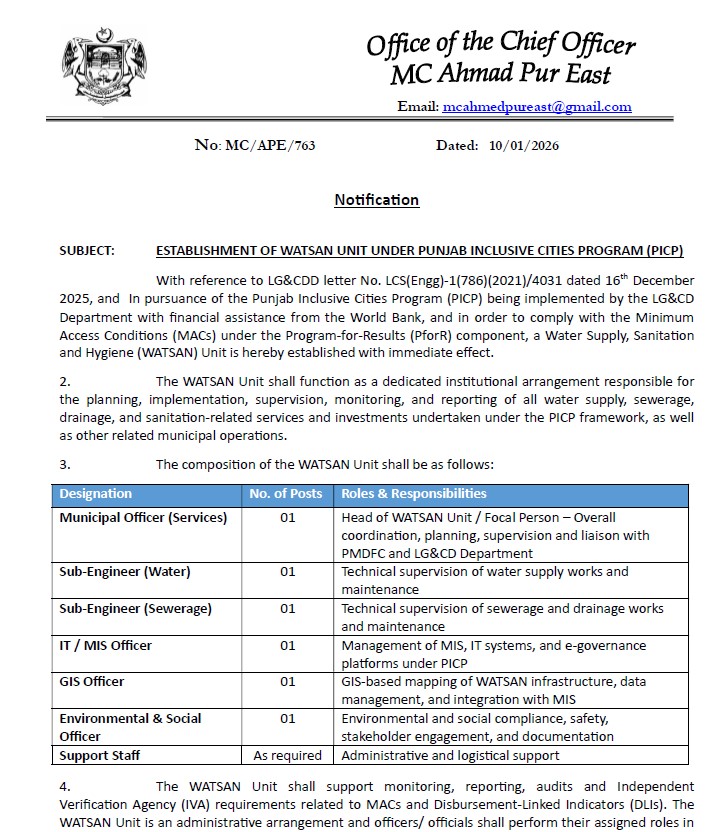 WATSAN Unit Operationalization in MCs  